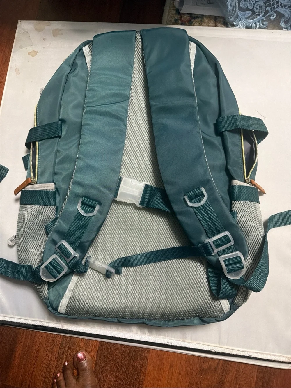 Men's Teal Backpack with Brown Accent and Multiple Compartments
